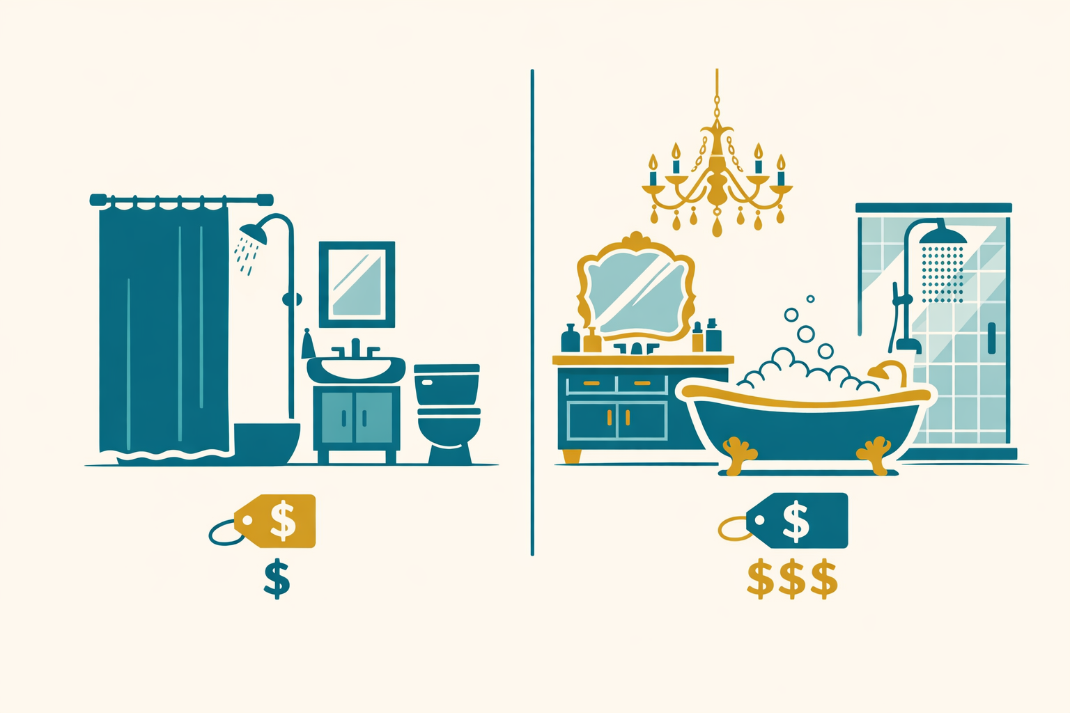 Prissammenligning af budget og luksus badeværelse