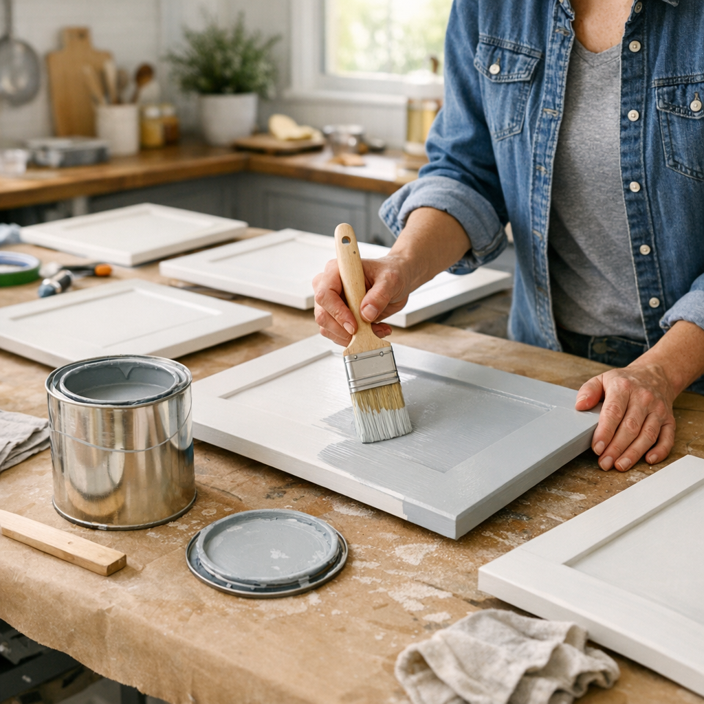 Gør-det-selv maling af køkkenlåger med pensel og rulle
