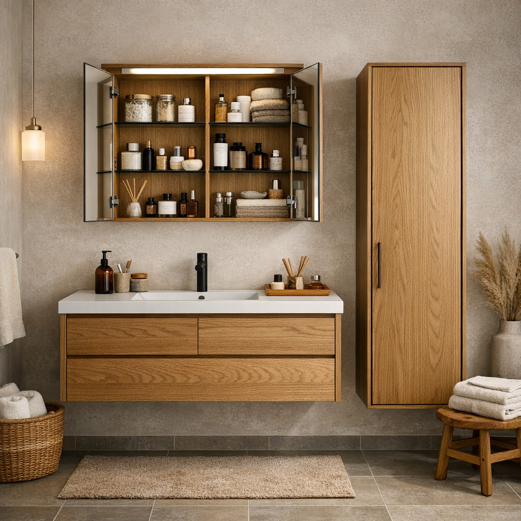 Badeværelsesmøbler med underskab, spejlskab og hylder