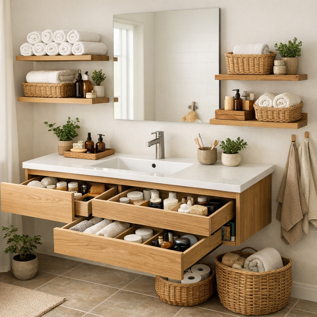 Smarte opbevaringsløsninger i moderne badeværelse