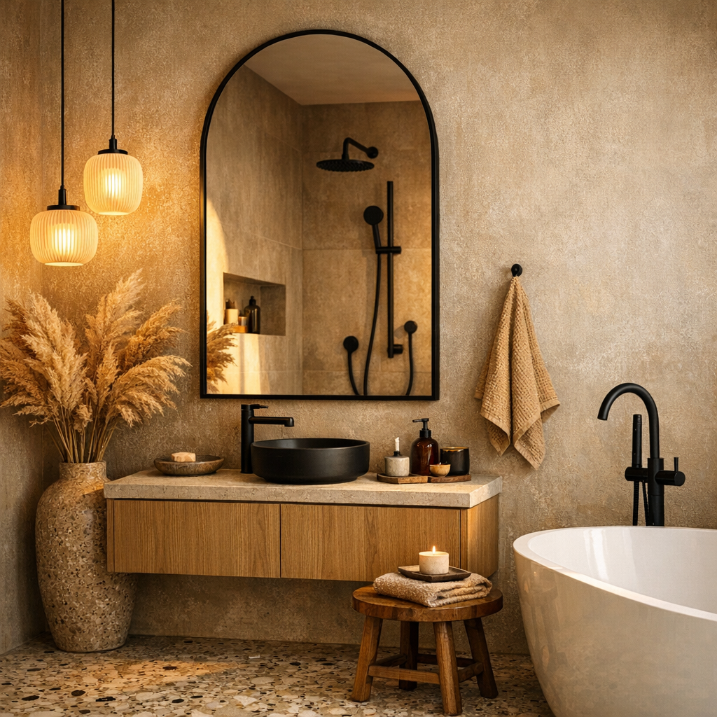 Trendy badeværelse-design 2026 med moderne materialer og elegant indretning