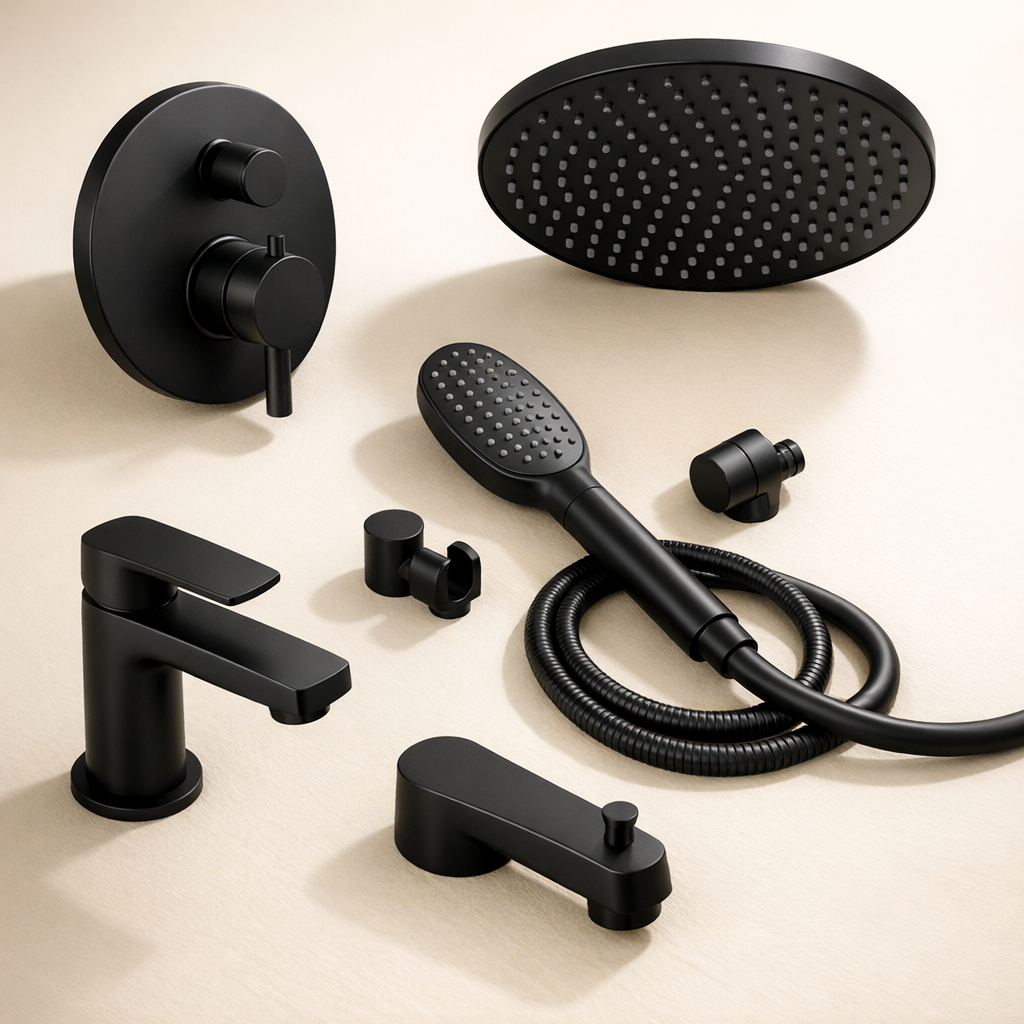 Badeværelsesarmatur — moderne armatur i krom og mat sort