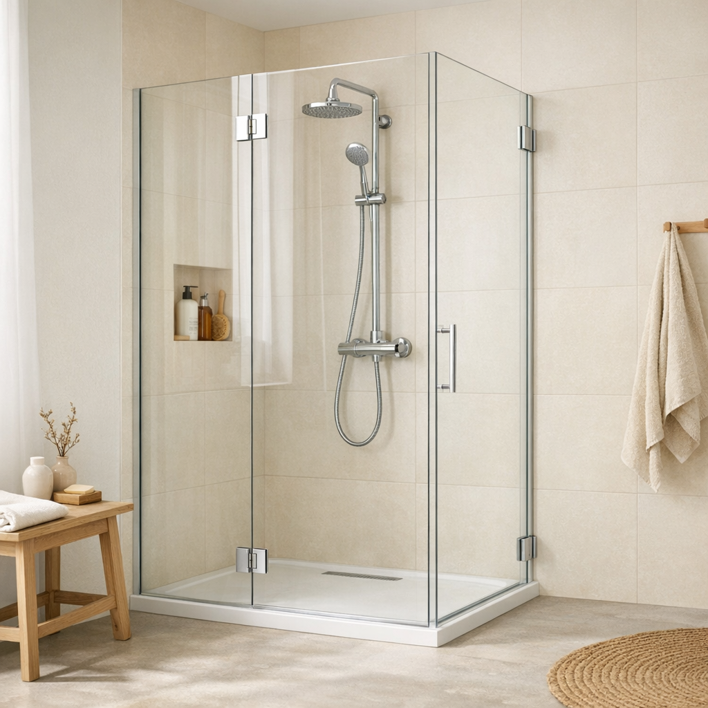 Brusekabine til badeværelse — moderne hjørnekabine i glas