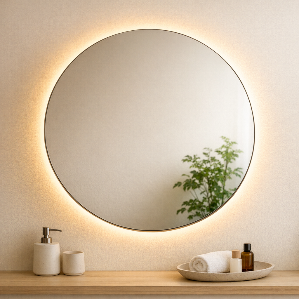 Badeværelsesspejl — rundt LED-spejl med integreret belysning